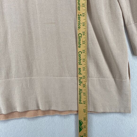 MM. LAFLEUR Sweater M Cotton Viscose Tunic Split Neck 3/4 Sleeve Pullover Beige - Picture 11 of 15